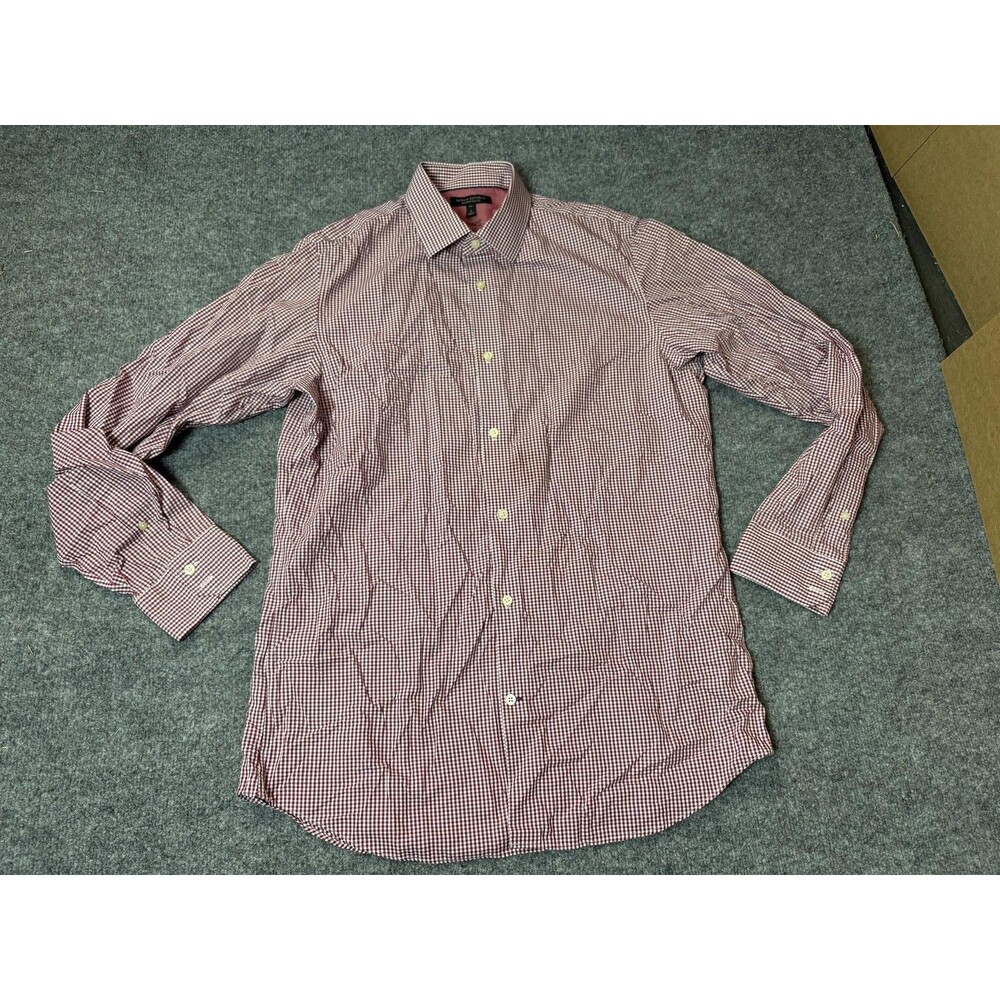 Banana Republic Dress Shirt Mens LT Red Gingham Check Non Iron Slim Cotton LS